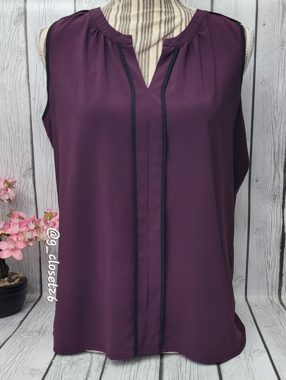 Calvin Klein Plum Sleeveless V-Notch Camisole with Black Trim